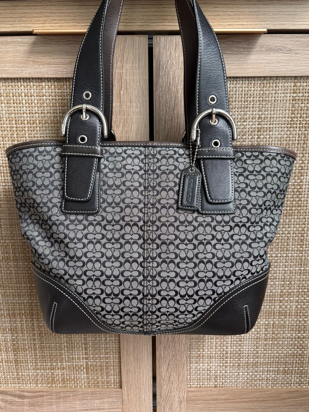 COACH Y2K Black Signature Micro Cs Jacquard Soho Tote Shoulder Bag Handbag 6383